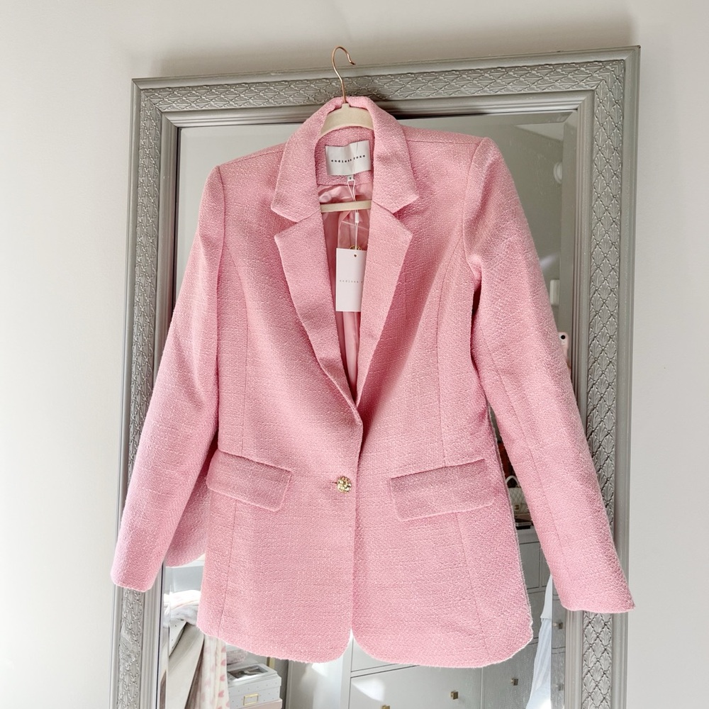 NWT SAKS Endless Rose Tweed Single Breast Blazer Pink Size Small - Picture 2 of 12